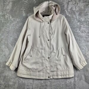 Fleet Street Jacket Womens Large Petite Beige‎ Hooded Coat Pockets Outerwear
